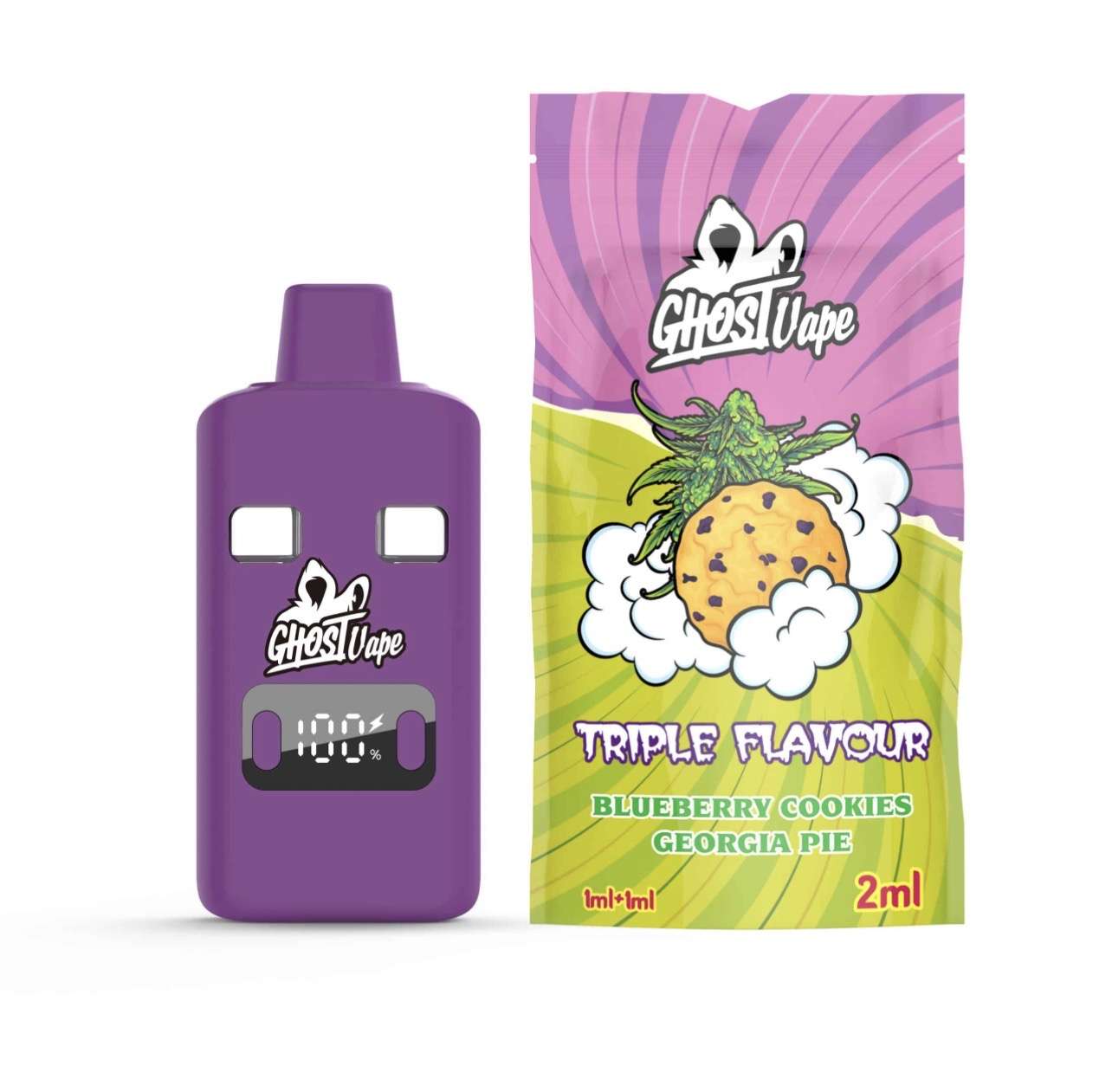 Thc Ghost Vapes – Dual Flavours – Blueberry Cookies & Georgia Pie Thc Ghost Vapes - Dual Flavours - Blueberry Cookies & Georgia Pie